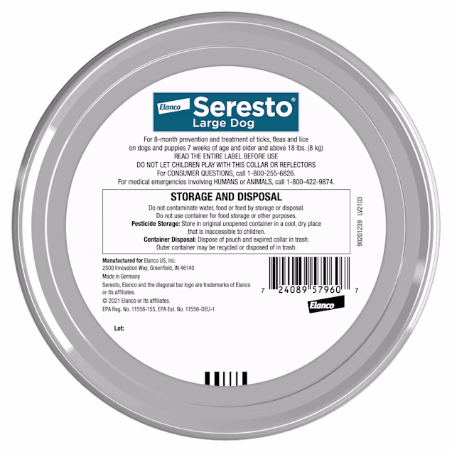 Seresto Flea and Tick Collar for Large Dogs – 8-Month Protection Over 18 lbs
